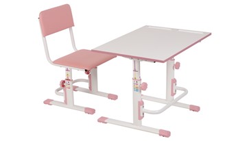 Комплект растущей детской мебели POLINI Kids Растущая парта-трансформер М1 и стул регулируемый L Белый-розовый в Йошкар-Оле