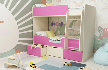 Детская двухэтажная кровать Малыш двойняшка 70х160, корпус Дуб молочный, фасад Розовый в Йошкар-Оле