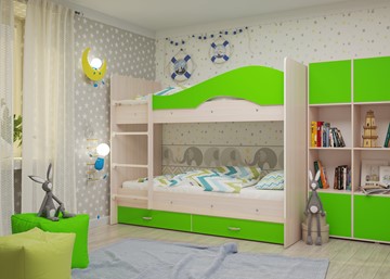 Детская двухэтажная кровать Мая на щитах, корпус Млечный дуб, фасад Салатовый в Йошкар-Оле - предосмотр 2