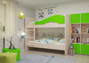 Детская двухэтажная кровать Мая на щитах, корпус Млечный дуб, фасад Салатовый в Йошкар-Оле - предосмотр 1