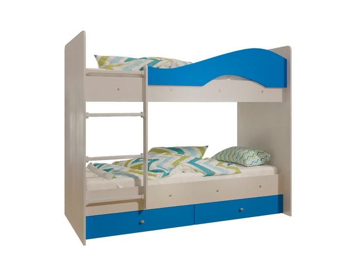 Двухъярусная кровать Мая с 2 ящиками на щитах, корпус Млечный дуб, фасад Синий в Йошкар-Оле - изображение 4