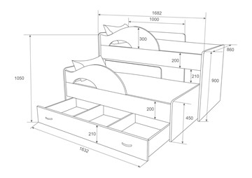 Двухэтажная детская кровать Радуга 1.6 с ящиком, корпус Млечный дуб, фасад Оранжевый в Йошкар-Оле - предосмотр 1