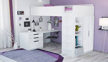 Кровать 2-х ярусная с письменным столом и шкафом POLINI Kids Simple Белый в Йошкар-Оле - предосмотр 1