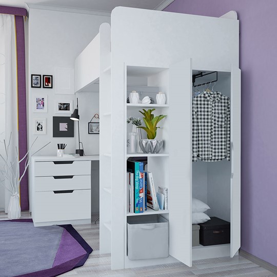 Кровать 2-х ярусная с письменным столом и шкафом POLINI Kids Simple Белый в Йошкар-Оле - изображение 3