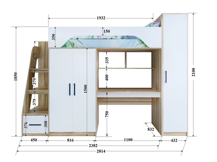 Кровать-чердак с шкафом Тея, каркас Винтерберг, фасад Амарант в Йошкар-Оле - изображение 1