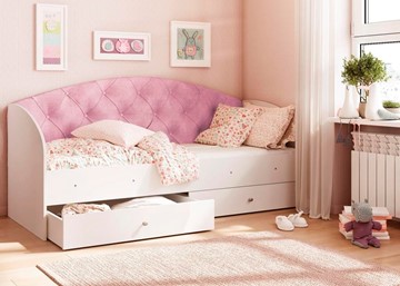 Кровать с ящиками Эльза без бортика, Розовый (латы) в Йошкар-Оле