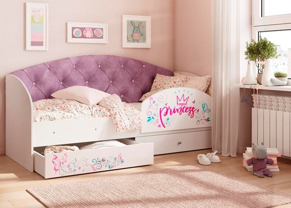 Детская кровать Эльза с бортиком, Фиолетовый (латы) в Йошкар-Оле - изображение