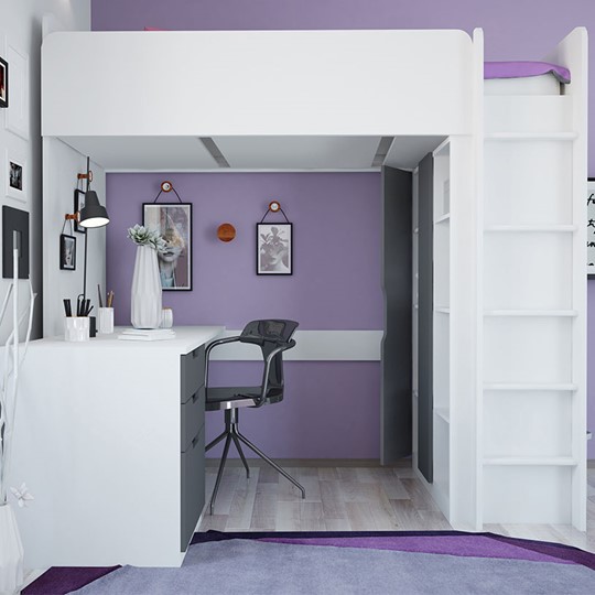 Кровать детская с письменным столом и шкафом POLINI Kids Simple Белый / Серый в Йошкар-Оле - изображение 2
