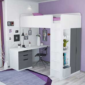 Кровать детская с письменным столом и шкафом POLINI Kids Simple Белый / Серый в Йошкар-Оле - предосмотр 3