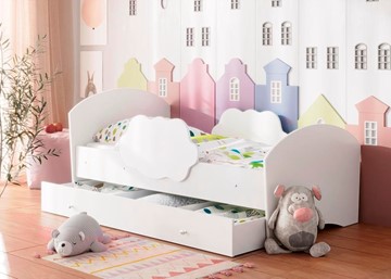Детская кровать с бортиками Тучка с ящиком, корпус Белый, фасад Белый в Йошкар-Оле