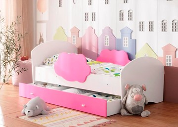 Детская кровать Тучка с ящиком, корпус Белый, фасад Розовый в Йошкар-Оле