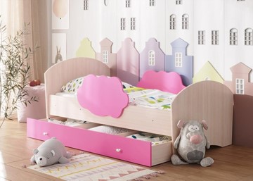 Детская кровать Тучка с ящиком, корпус Дуб млечный, фасад Розовый в Йошкар-Оле