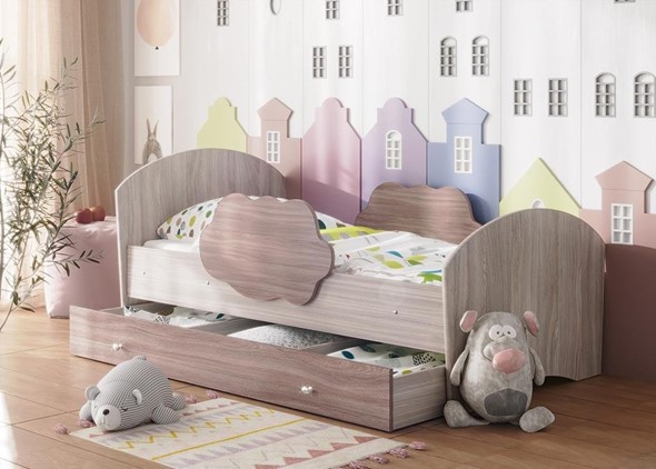 Детская кровать Тучка с ящиком, корпус Ясень Шимо светлый, фасад Ясень Шимо темный в Йошкар-Оле - изображение