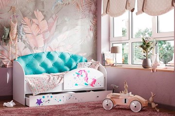 Односпальная детская кровать Звездочка с бортиком, Бирюза в Йошкар-Оле