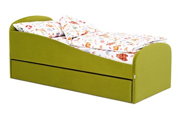 Кровать в детскую с ящиком Letmo оливковый (велюр) в Йошкар-Оле