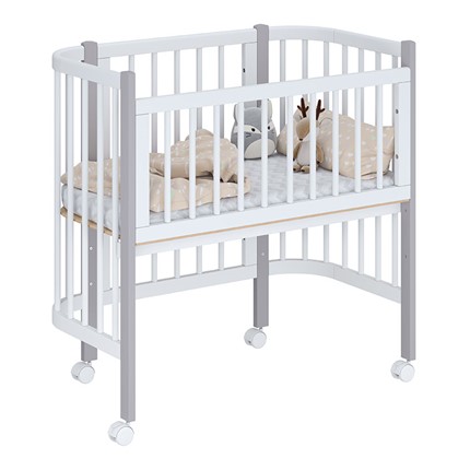 Кроватка детская приставная POLINI Kids Simple 105 Белый / Серый в Йошкар-Оле - изображение