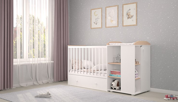 Детская кровать с комодом POLINI Kids Ameli 800 Белый / Дуб пастельный, серия AMELI в Йошкар-Оле - изображение 2