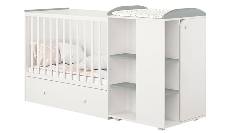 Детская кровать с комодом POLINI Kids Ameli 800 Белый / Серый, серия AMELI в Йошкар-Оле - изображение 1