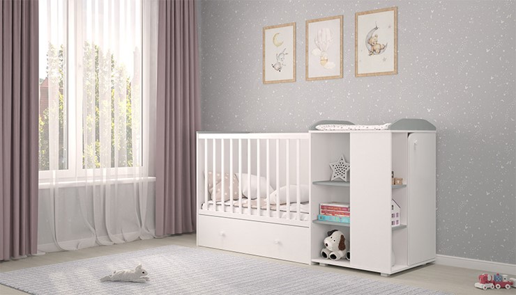 Детская кровать с комодом POLINI Kids Ameli 800 Белый / Серый, серия AMELI в Йошкар-Оле - изображение 2