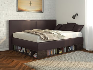 Кровать в детскую Lancaster 1, 120х200, ЛДСП венге, экокожа коричневая в Йошкар-Оле