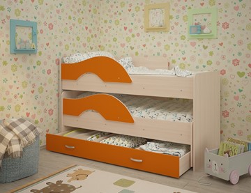 Двухэтажная детская кровать Радуга 1.6 с ящиком, корпус Млечный дуб, фасад Оранжевый в Йошкар-Оле