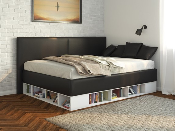 Кровать подростковая Lancaster 1, 120х200, ЛДСП белая, экокожа черная в Йошкар-Оле - изображение