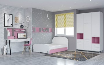 Подростковая мебель POLINI Kids Mirum №4 Белый / Серый / Розовый в Йошкар-Оле