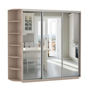 Шкаф 3-дверный Экспресс (3 зеркала), со стеллажом 2100х600х2400, дуб молочный в Йошкар-Оле
