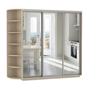 Шкаф 3-дверный Экспресс (3 зеркала), со стеллажом 2400х600х2400, шимо светлый в Йошкар-Оле