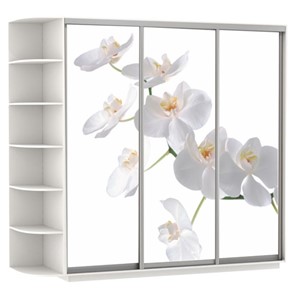Шкаф трехдверный Экспресс со стеллажом, 2400х600х2200, Орхидея белая/белый снег в Йошкар-Оле
