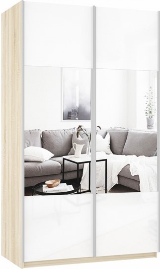Шкаф 2-х створчатый Прайм (Зеркало/Белое стекло) 1600x570x2300, дуб сонома в Йошкар-Оле - изображение 2