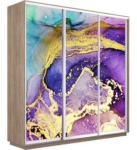 Шкаф 3-х створчатый Экспресс 2400х600х2200, Абстракция фиолетово-золотая/дуб сонома в Йошкар-Оле