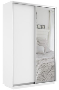 Шкаф 2-х дверный Экспресс (ДСП/Зеркало) 1400х600х2400, белый снег в Йошкар-Оле
