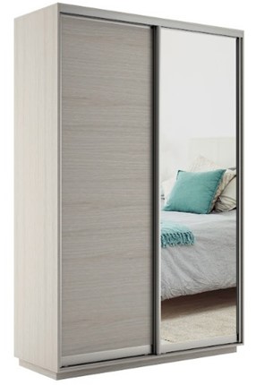 Шкаф 2-дверный Экспресс (ДСП/Зеркало) 1600х600х2200, шимо светлый в Йошкар-Оле - изображение