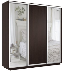 Шкаф 3-дверный Экспресс (Зеркало/ДСП/Зеркало), 2400х450х2400, венге в Йошкар-Оле