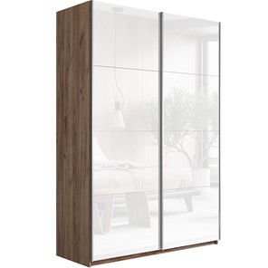 Шкаф 2-х дверный Прайм (Белое стекло/Белое стекло) 1400x570x2300, Крафт табачный в Йошкар-Оле