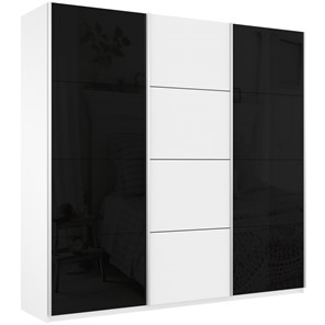 Шкаф 3-створчатый Широкий Прайм (2 Стекла Черных / ДСП) 2400x570x2300, Белый Снег в Йошкар-Оле