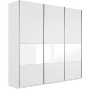 Шкаф 3-х дверный Широкий Прайм (ДСП / Белое стекло) 2400x570x2300, Белый снег в Йошкар-Оле