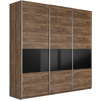 Шкаф Широкий Прайм (ДСП / Черное стекло) 2400x570x2300, Крафт Табачный в Йошкар-Оле - изображение