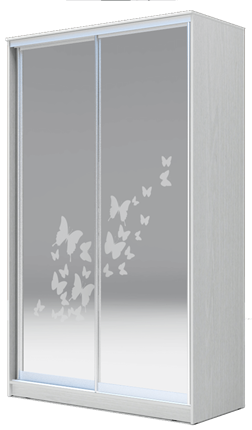 Шкаф 2-х дверный 2400х1682х620 два зеркала, "Бабочки" ХИТ 24-17-66-05 Белая шагрень в Йошкар-Оле - изображение