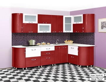 Кухонный угловой гарнитур Мыло 128 2700х1500, цвет Бордо/Белый металлик в Йошкар-Оле