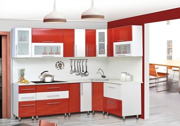 Модульная кухня Мыло 224 2600х1600, цвет Красный/Белый металлик в Йошкар-Оле - предосмотр