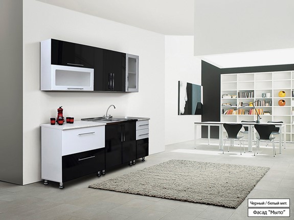 Гарнитур кухонный Мыло 224 2000х718, цвет Черный/Белый металлик в Йошкар-Оле - изображение
