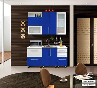 Готовая прямая кухня Мыло 224 1600х918, цвет Синий/Белый металлик в Йошкар-Оле