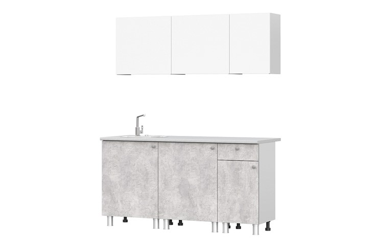 Готовый кухонный гарнитур КГ-1 1600, белый/белый/цемент светлый/антарес в Йошкар-Оле - изображение 1