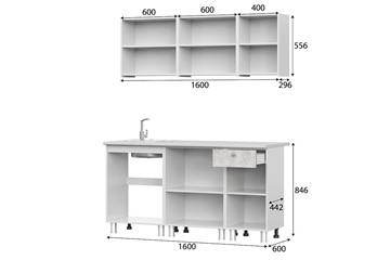Готовый кухонный гарнитур КГ-1 1600, белый/белый/цемент светлый/антарес в Йошкар-Оле - предосмотр 2