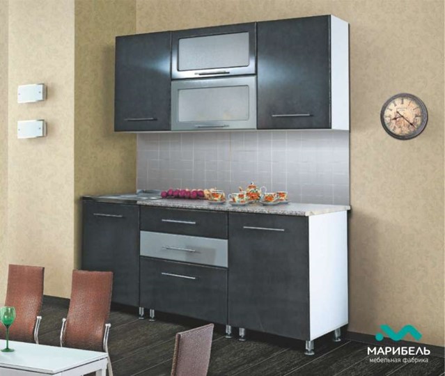 Гарнитур кухонный Мыло 224 2000х718, цвет Черный/Белый металлик в Йошкар-Оле - изображение 2