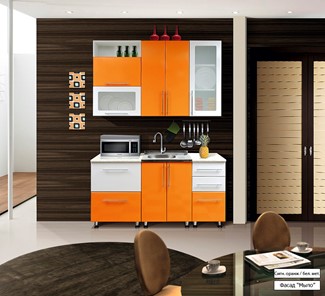 Гарнитур на кухню Мыло 224 1600х718, цвет Оранжевый/Белый металлик в Йошкар-Оле - предосмотр