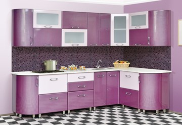 Угловой кухонный гарнитур Мыло 128 2700х1500, цвет Фиолет/Пастель фиолет в Йошкар-Оле