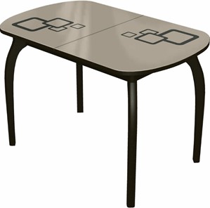 Кухонный раздвижной стол Ривьера мини дерево №1, Рисунок квадро (стекло молочное/коричневый/венге) в Йошкар-Оле - предосмотр